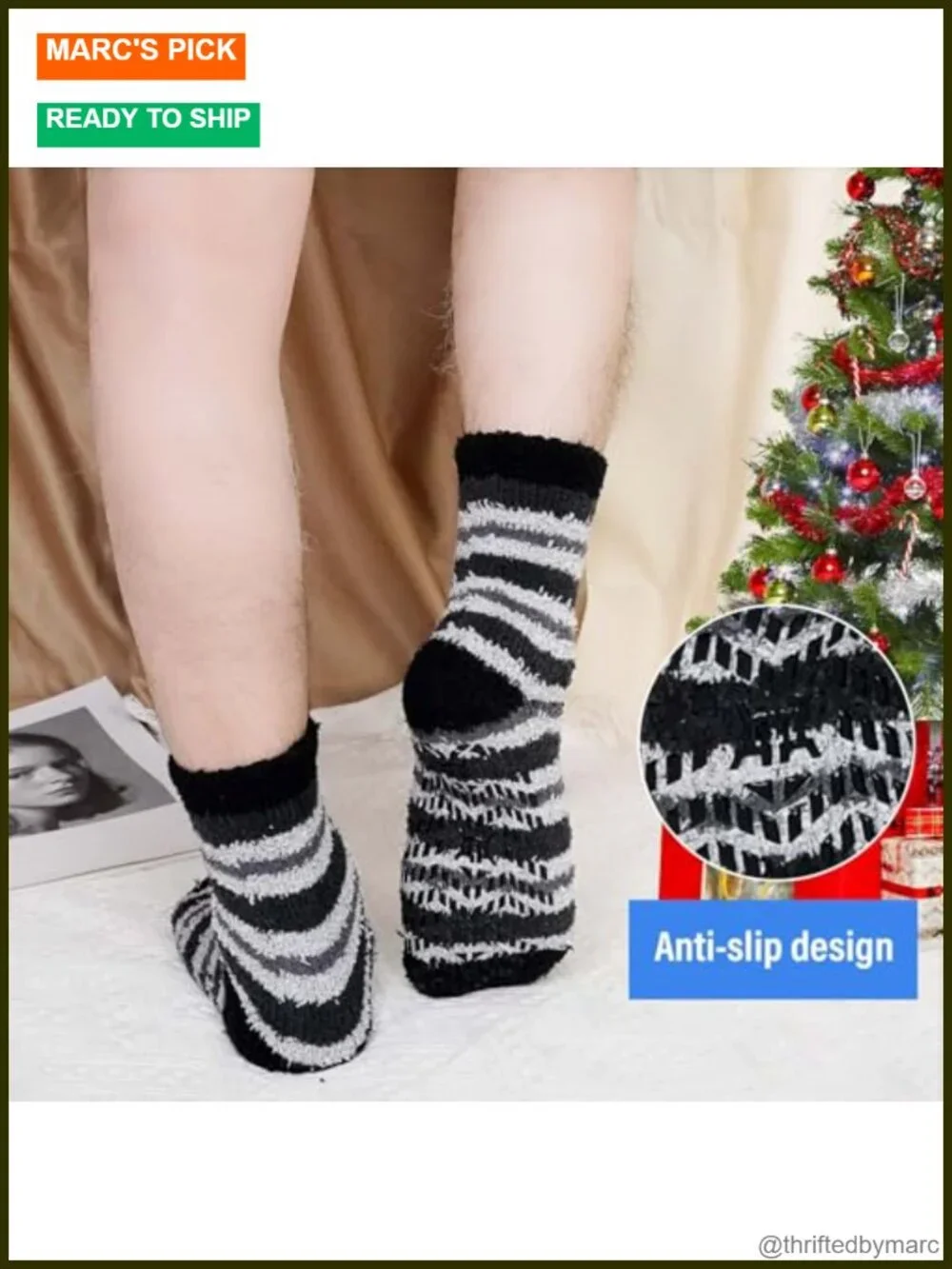 Fuzzy Socks with Grips Winter Thick Slipper Socks 5 Pairs